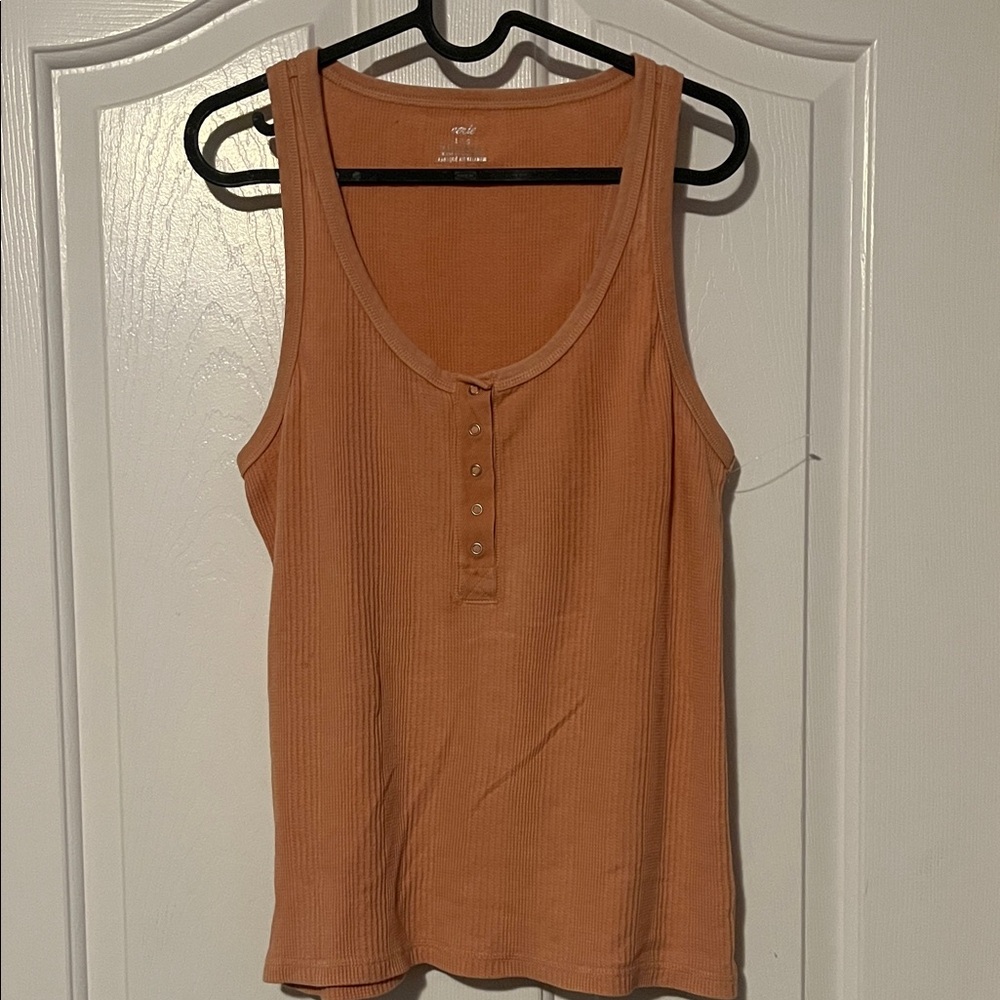 aerie Button-Front Ribbed Tank in Burnt Orange